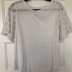 LOFT white tee with eyelet sleeves
